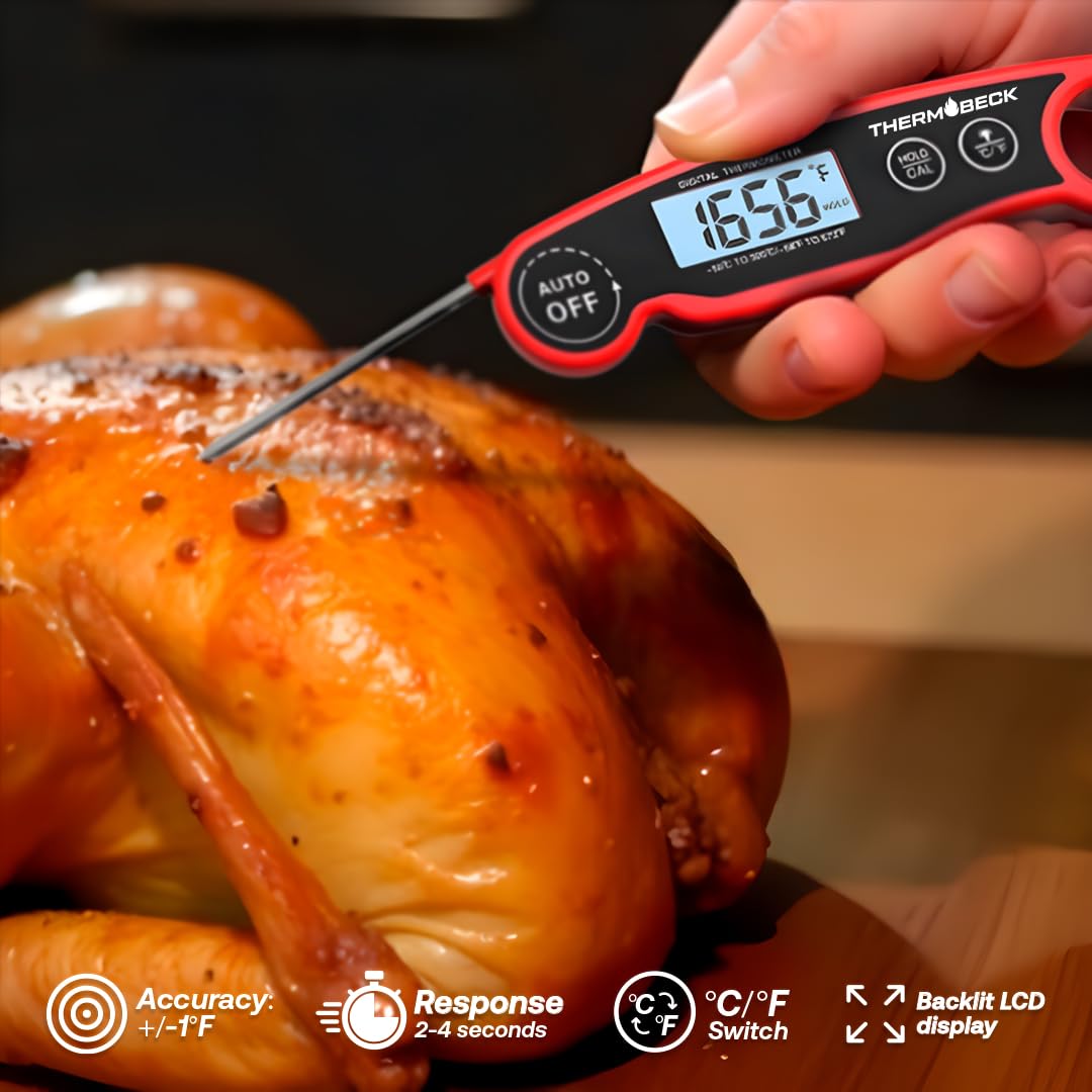 Instant Read Meat Thermometer, Cooking Food Thermometer for Grill, BBQ, Fry, Candy, Backlight & Calibration, 100% Waterproof, Motion-Sensing Auto On/Off, Birthday Mens Gifts