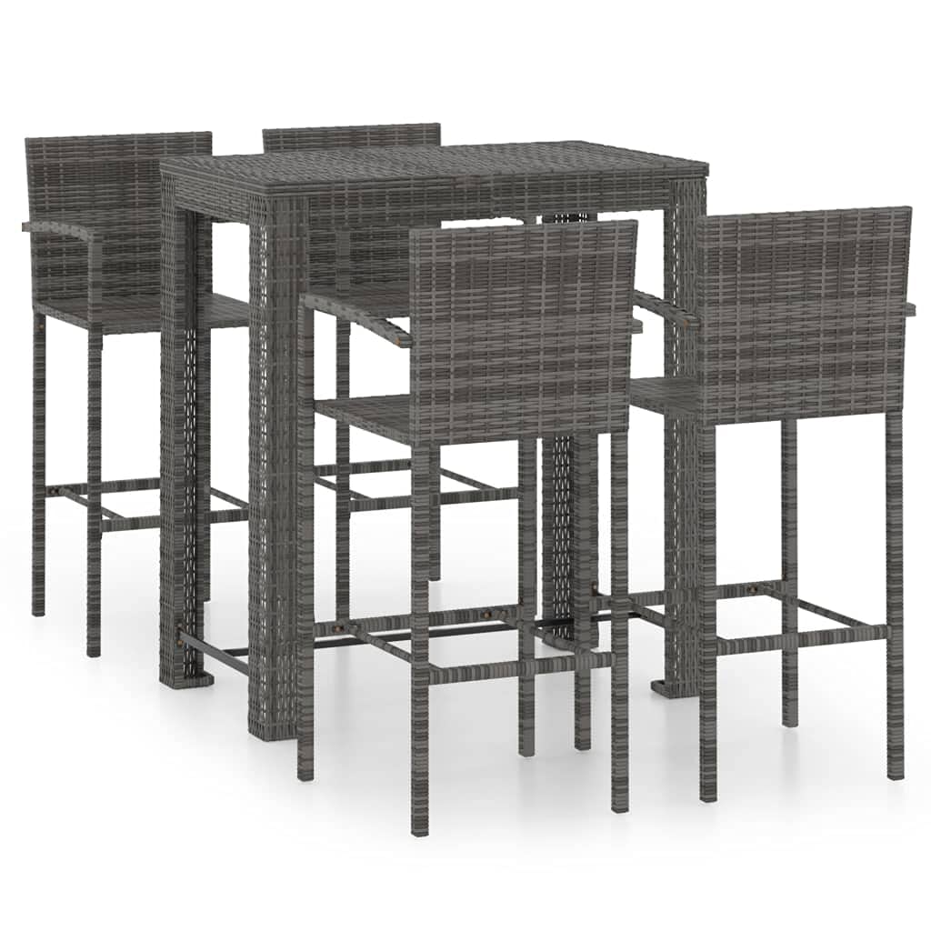 vidaXL Gartenbar-Set Gartenlounge-Set | 5-tlg. Poly Rattan Grau mit Armlehnen
