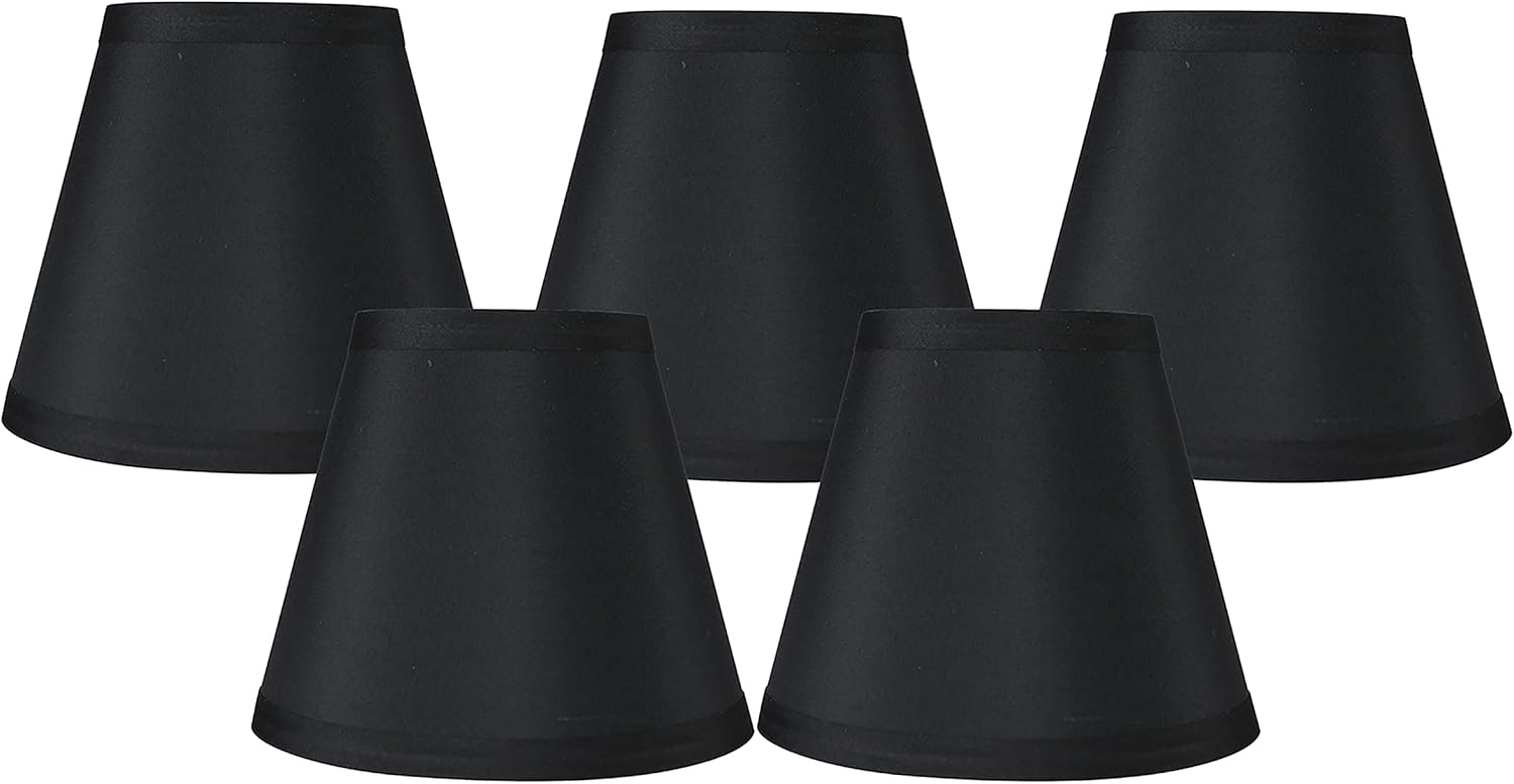 Meriville Set of 5 Black Faux Silk Clip On Chandelier Lamp Shades, 3.5-inch by 6-inch by 5-inch