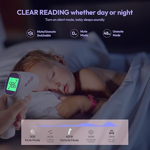 Miniatura 7 de Termómetro de frente para adultos, niños y bebés, termómetro digital sin contacto con pantalla de retroiluminación LCD, alarma de fiebre y lectura