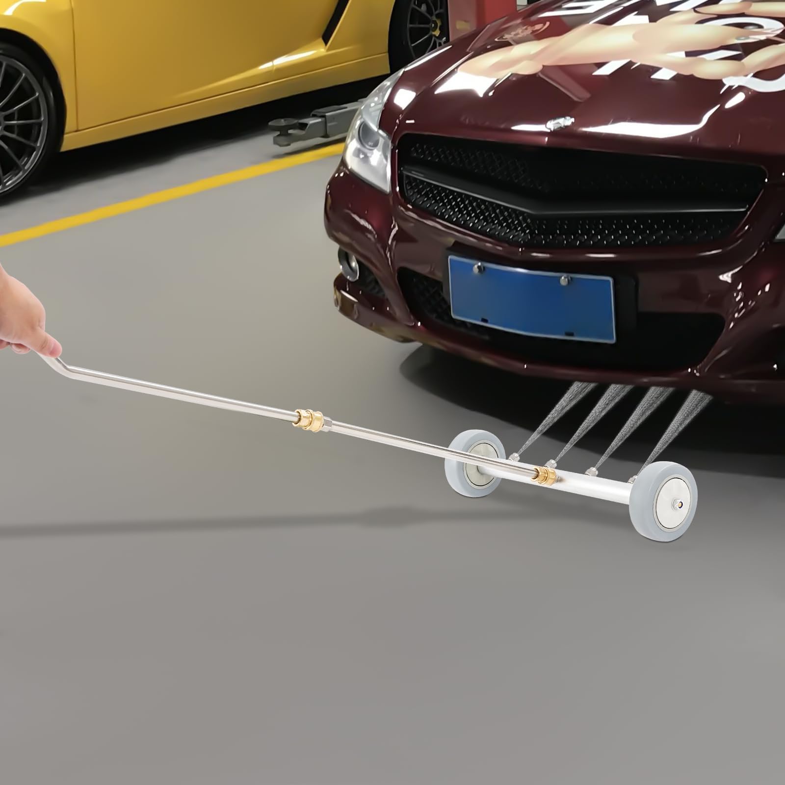 Podwozie samochodowe do myjki wysokociśnieniowej 4000 psi, środek do czyszczenia podłogi, 39 cm, szczotka wodna z 4 dyszami i 2 drążkami przedłużającymi do SUV, samochodów osobowych i wjazdowych