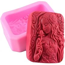 Young Girl with Rose Soap Mold - MoldFun Teenage Maiden with Flowers Craft Art Silicone Mold for Handmade Soap, Bath Bomb, Lotion bar, Chocolate, Jello, Wax