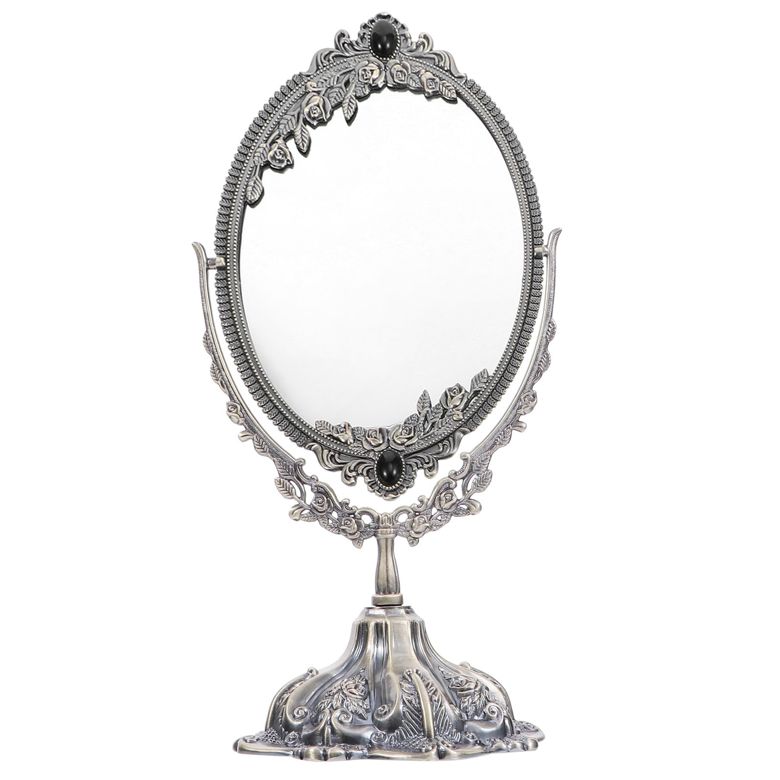 Cabilock Espejo Retro de Sobremesa Giratorio de Metal con Soporte, Espejo de Maquillaje Antiguo de Alta Definición para Obsequio y Uso Interior