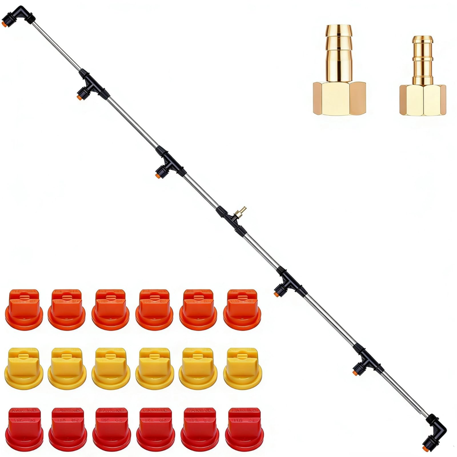 Metal 6 Nozzles Sprayer Boom Wand with 3 Flow Rate Nozzle Tips-Wide-Coverage Agricultural & Lawn Spray Attachment for Tractors/UTVs