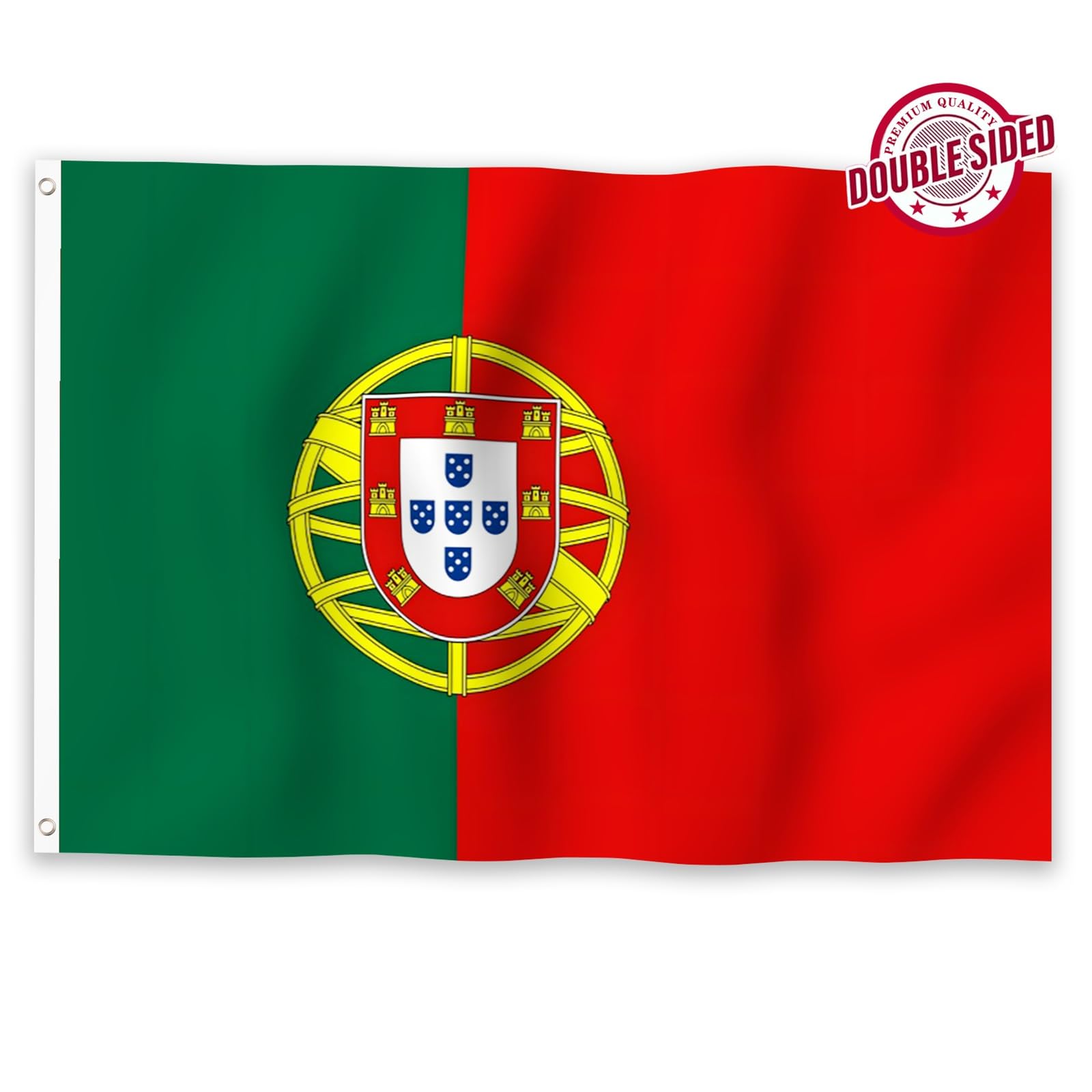 Aoihrraan Bandera Portuguesa 150x250cm Doble Cara Bandera Portuguesa Celebración Al Aire Libre Pancarta Jardín Familiar Porche Fiesta Bandera Decorada Con 2 Anillos Fuertes