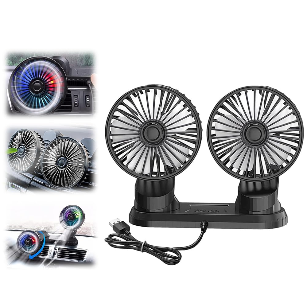 Ventilateur Auto, Ventilateur Voiture USB, 3 Niveaux Ventilateurs De Voiture à Double, VentilateurVoiture Refroidissement Avec Réglable à 360 °, Pour Camion, Camionnette, SUV, Camping-Car