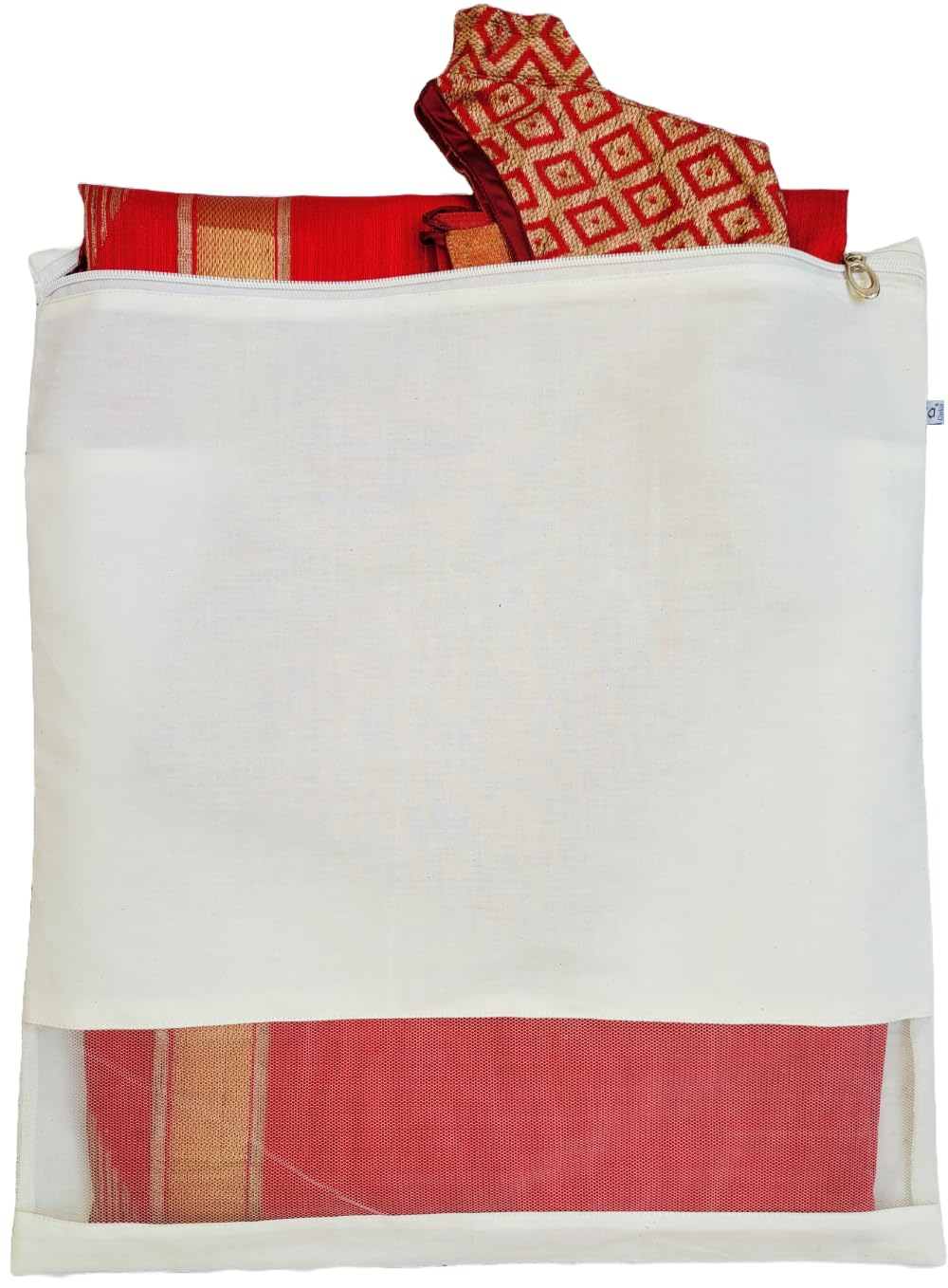 Clarkia Reusable Cotton Saree Cover with Blouse compartment big size for Storage, Wardrobe Organizer bags saree bags cotton (17x17 inches, Beige) (12)