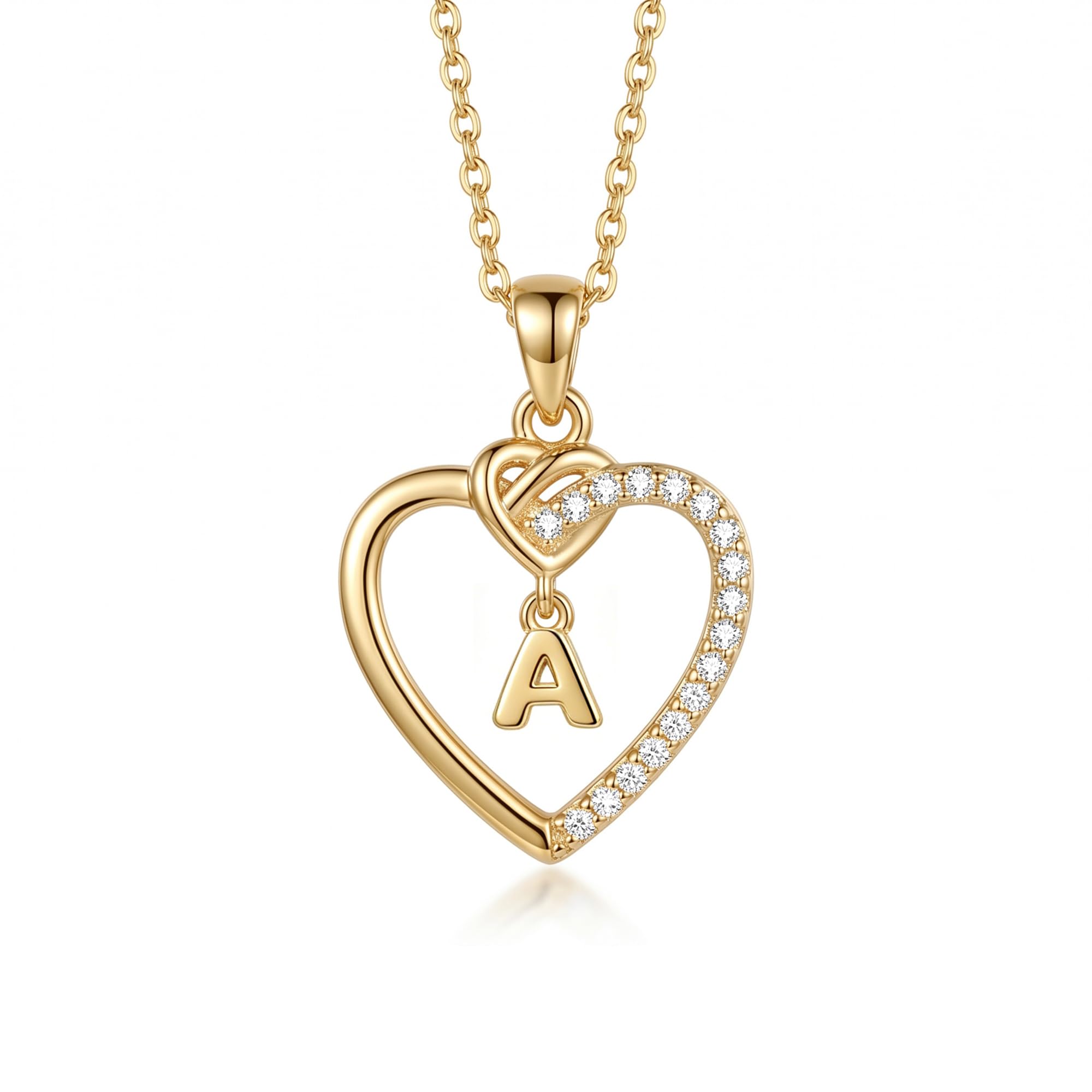 Kette Herz Halskette Damen Gold Silber, 18K Gold/Silber Vergoldet Herz Zirkonia Anhänger Kette mit Buchstaben Schmuck Geburtstag Geschenk für Frauen Mädchen Kinder Freundin Mama