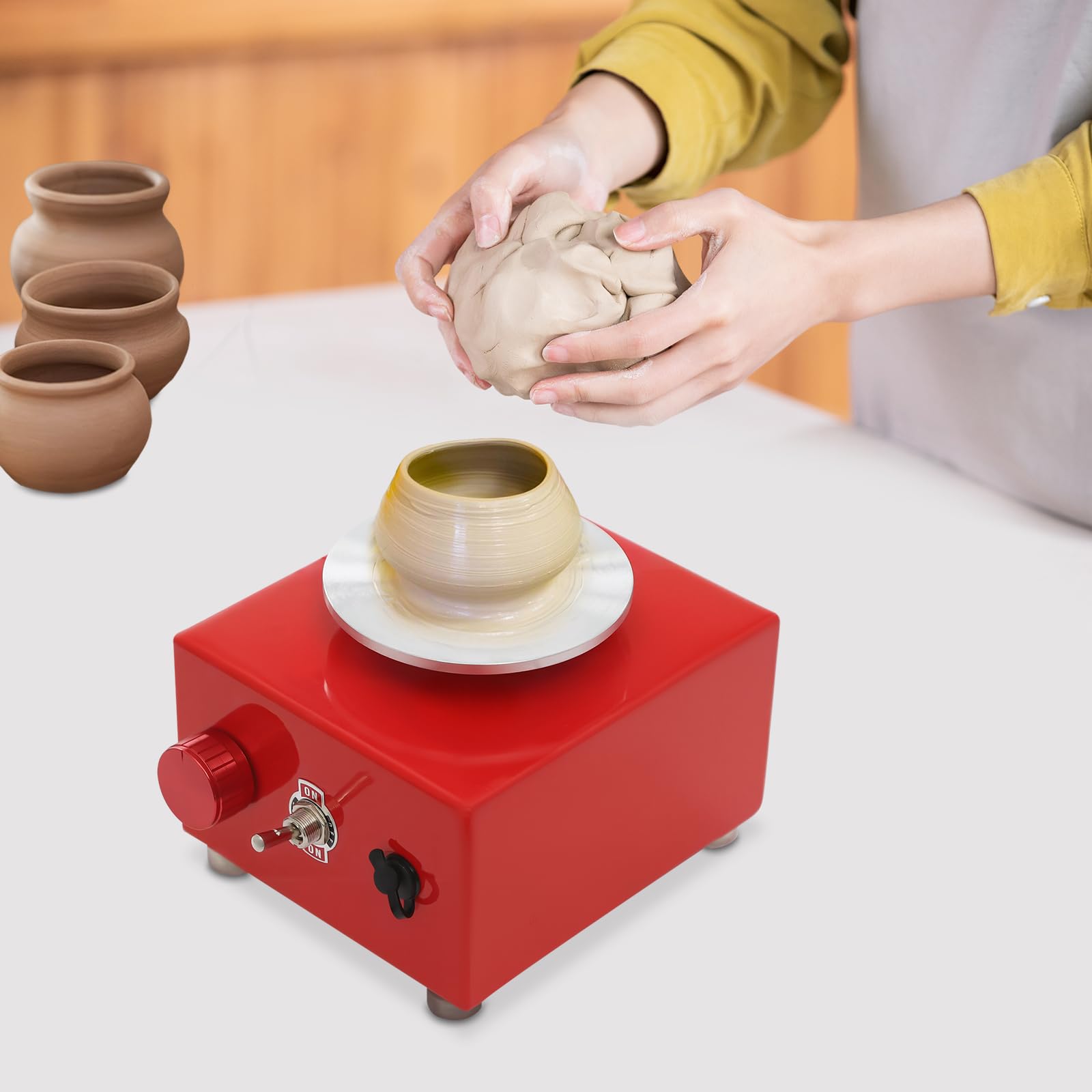 Mini disco da ceramica, macchina per ceramica elettrica, piatto girevole in metallo, 2000 giri/min, ruota in ceramica regolabile, adatta per principianti, appassionati, ecc. (rosso)