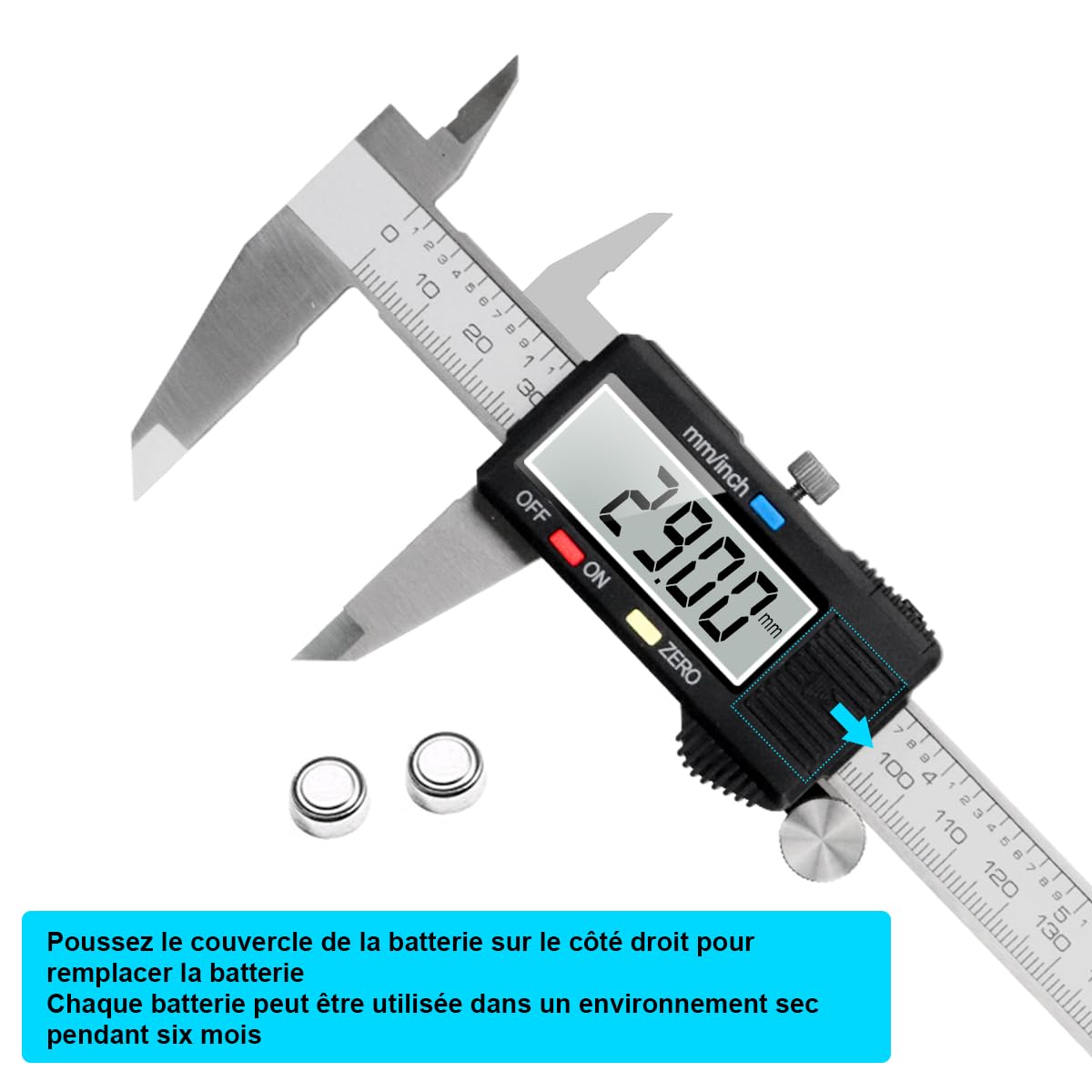 Pied a Coulisse, Qfun Pied à Coulisse Digital 150mm Acier Inoxydable Grand Écran LCD Précision Réglable 0.01mm, mm/inch conversion, Résiste aux Eclaboussures, Mesure de l'industrie domestique