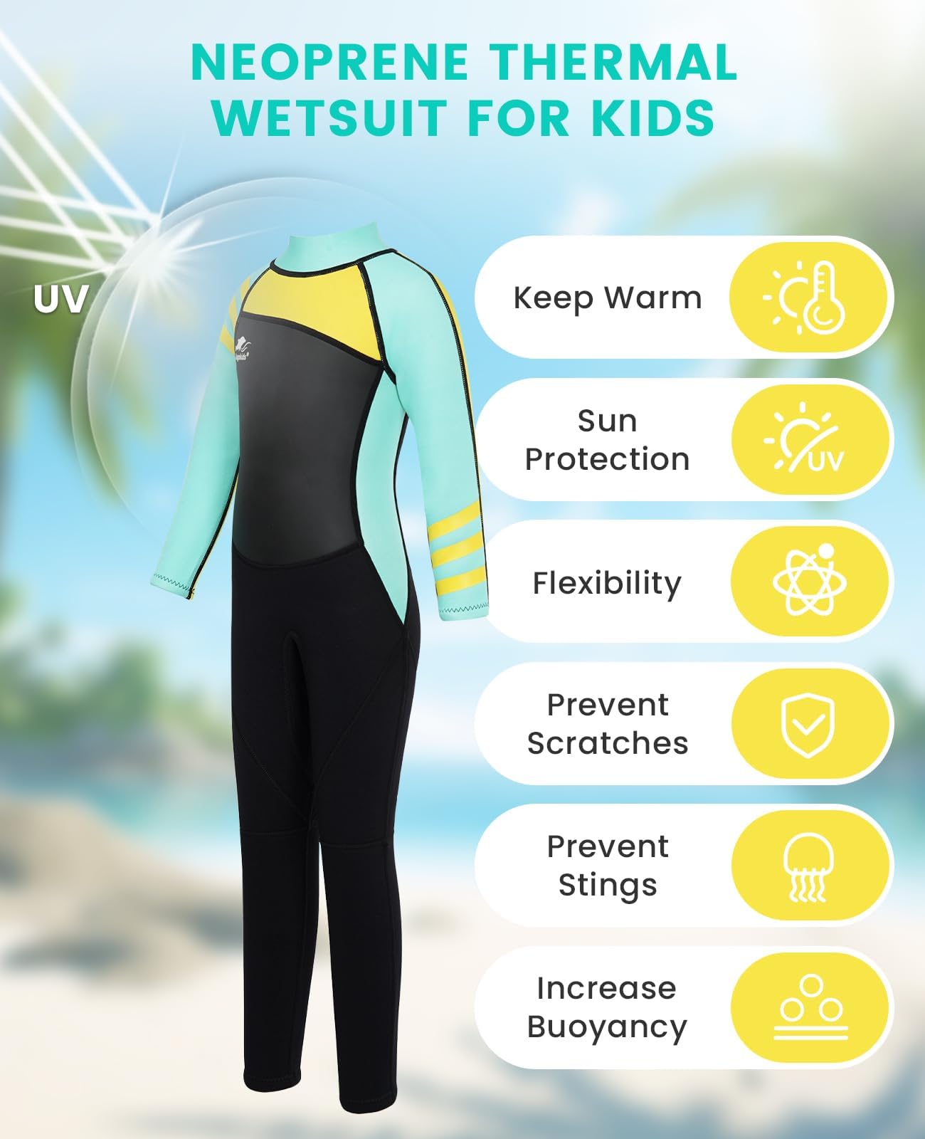 Gogokids Langarm-Neoprenanzug für Kinder, 2,5mm Neopren UV-Badeanzug Rückenreißverschluss, Thermo Neoprenanzüge für 2-10 Jahre Mädchen Jungen zum Schwimmen, Surfen, Tauchen