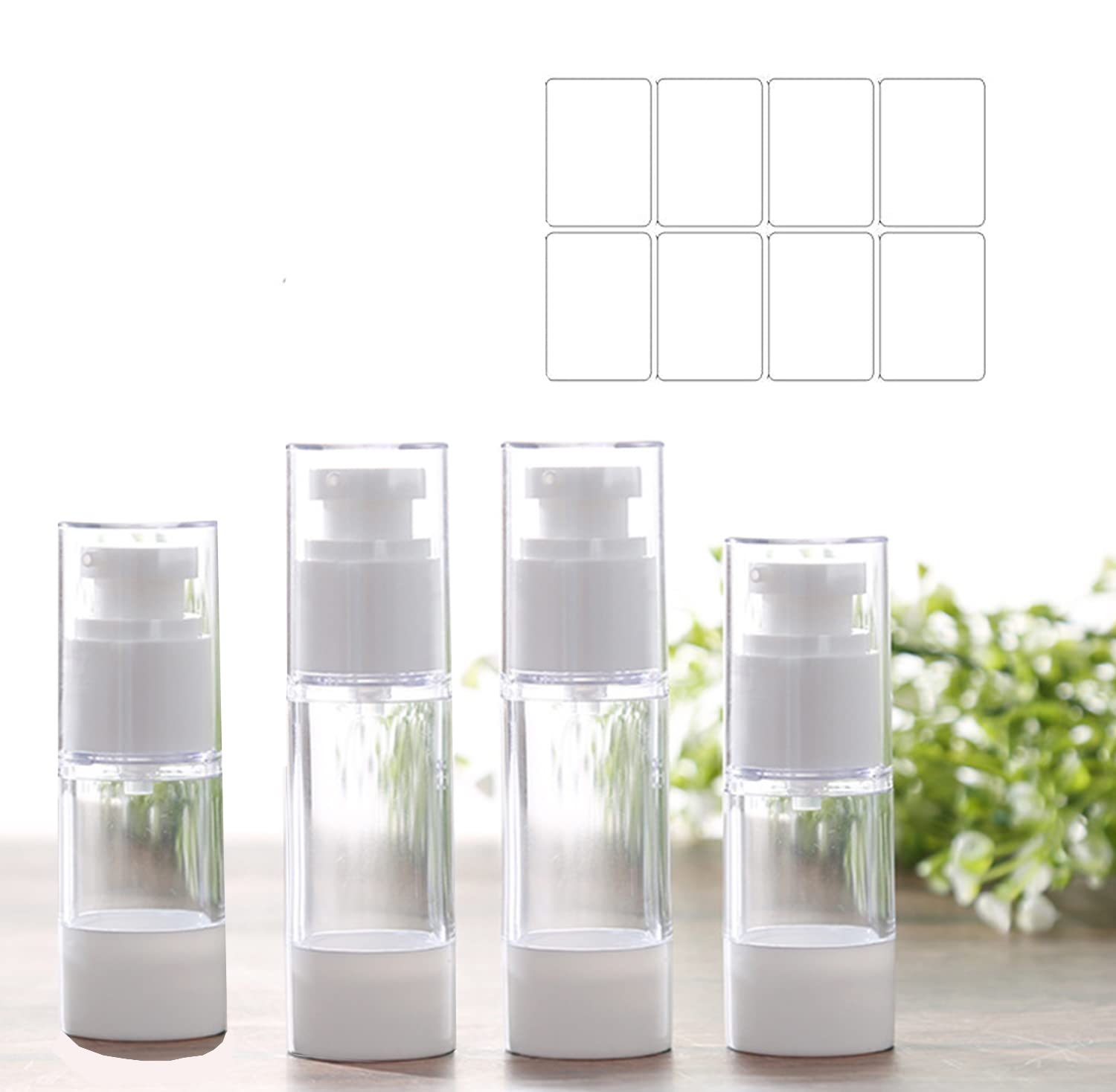VOVCIG Empty Refillable Airless Pump Bottle,Mini Empty Bottle Airless Pump Bottles,Perfume Dispenser with 8 Blank Labels for Men and Women (15ml 30ml)