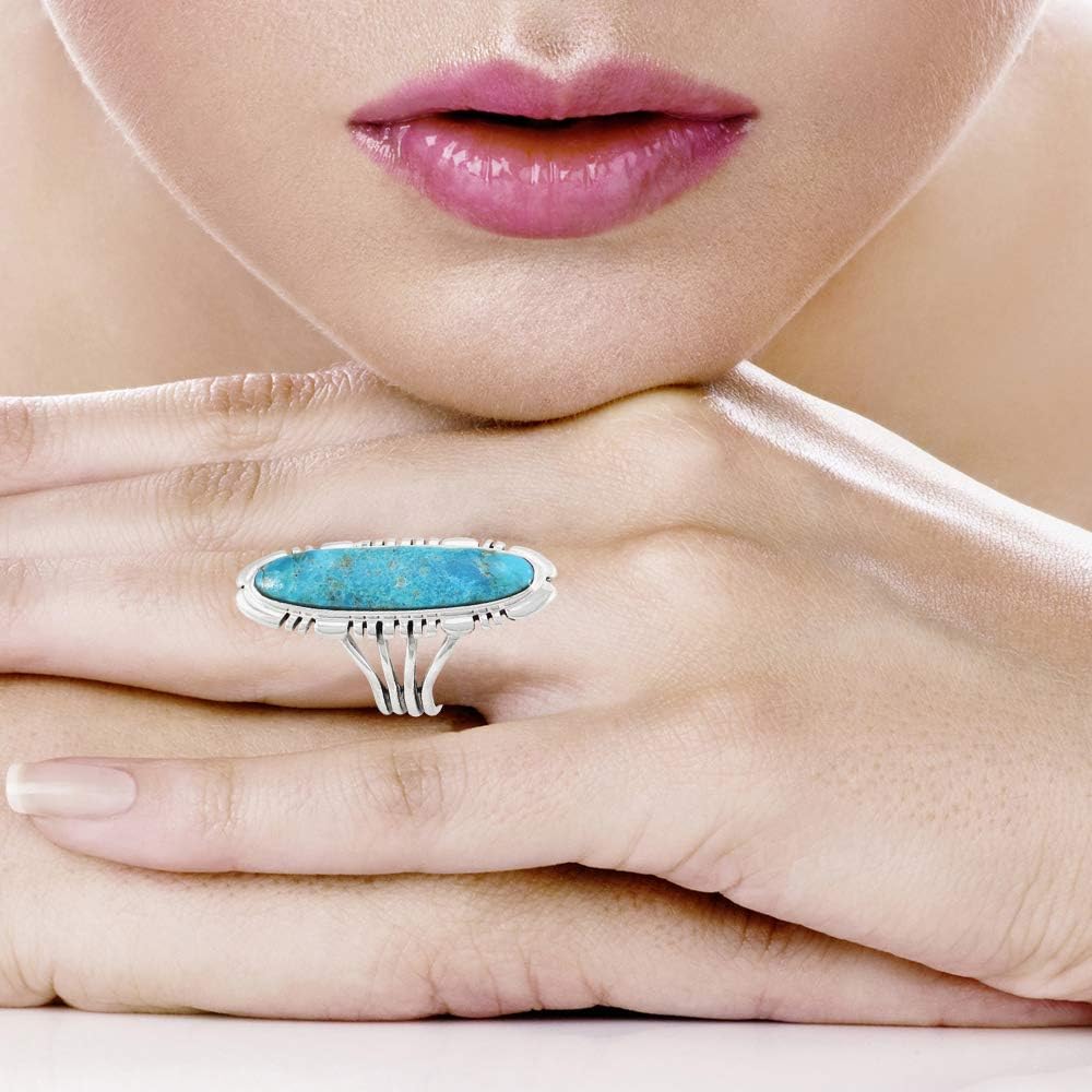 Turquoise Network Sterling Silver Ring with Genuine Gemstones & Gemstones (SELECT color) - Image 3