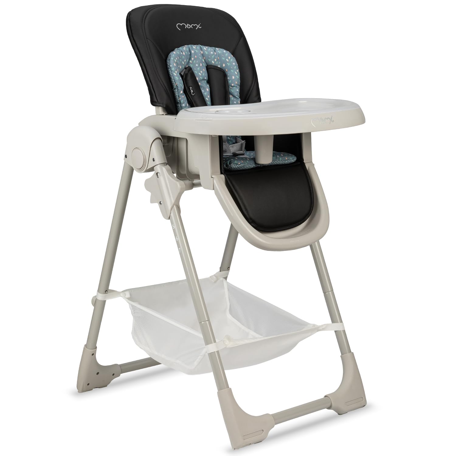 Trona MoMi GOJO para bebés y niños de 6 a 36 meses (máx. 15 kg de peso corporal), plegable, cinturón de seguridad de 5 puntos, con bandeja y ruedas.