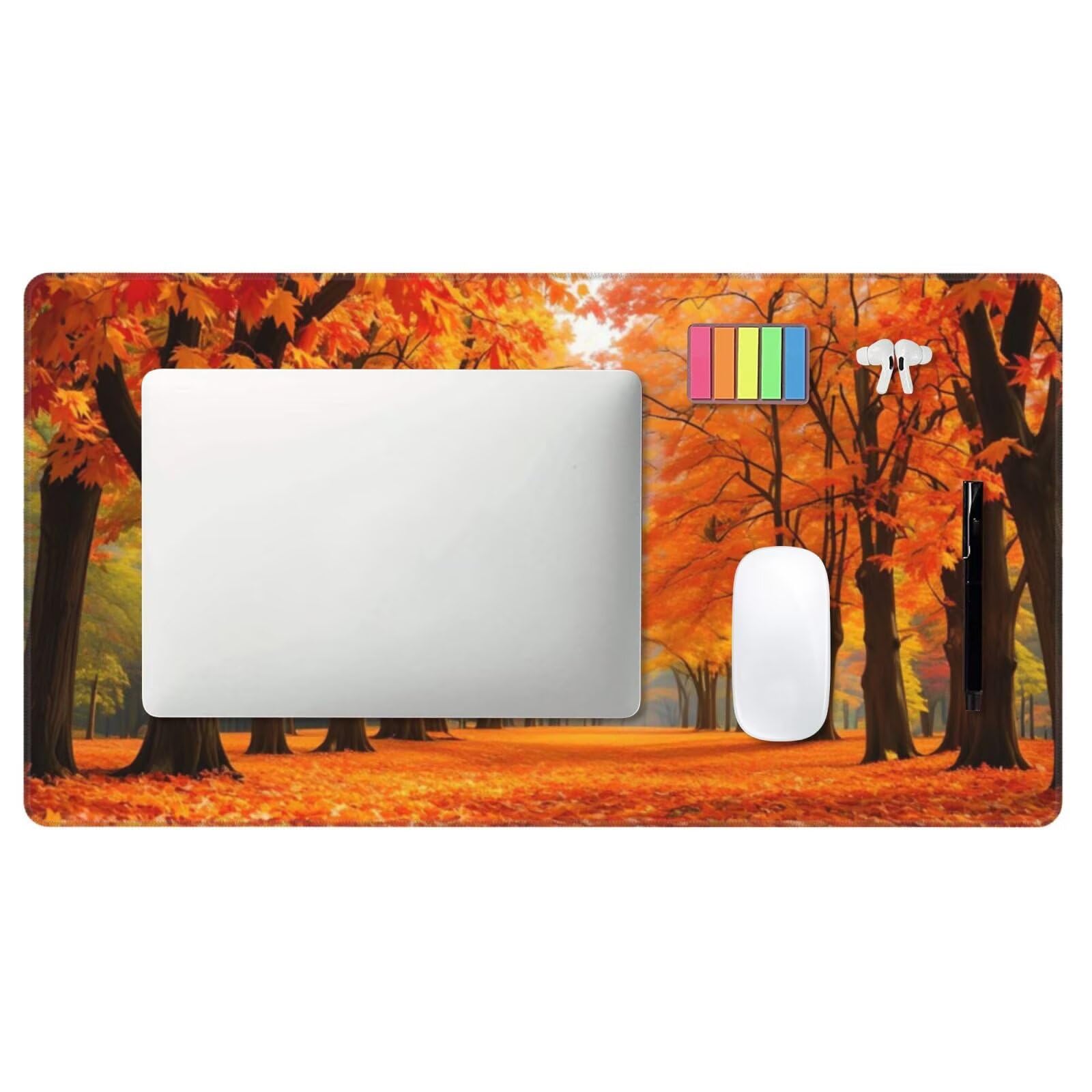 Podkładka pod mysz jesienną, duża podkładka pod mysz 1600 x 800 mm, leśna podkładka pod mysz do gier, podkładka na biurko ze zszytymi krawędziami, podkładka pod mysz z klawiaturą, do pracy, gier,