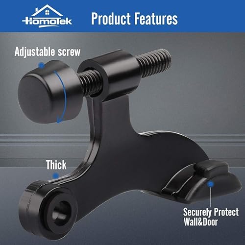 Miniatura 2 de HOMOTEK Paquete de 12 tapones de puerta negros con pasador de bisagra, tope de puerta ajustable de lujo resistente de 2-12 x 1-34 pulgadas, con