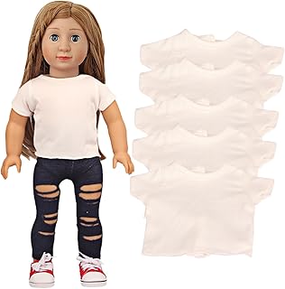 AugFrog 5 Pcs Doll T-Shirts for 18 Inch Dolls, Summer Outfit Doll Clothes Doll Accessories, Short Sleeved T-Shirts Classical Tee Fit for 18 Inch New Baby Born Doll - 5 Pcs White T-Shirts