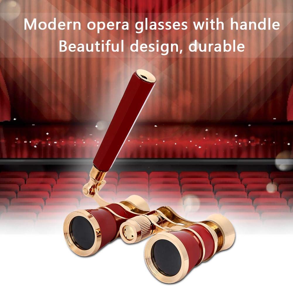 Opera Fernglas, Brillen-Teleskop 3X25 Theaterbrille -Fernglas Concert Portable Compact Lightweight, mit Griff für Erwachsene Kinder Frauen Mädchen im Musical(rot)