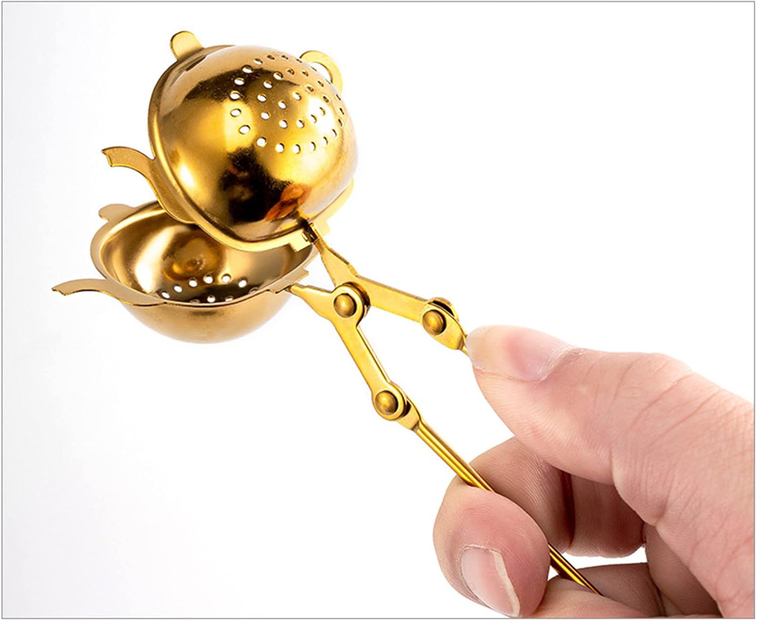 5Pcs Tea Snap Balls Seashell Heart Star Pineapple Teapot Shape Tea Filters Stainless Steel Tea Strainer Loose Leaf Tea Infuser with Long Handle(Gold)
