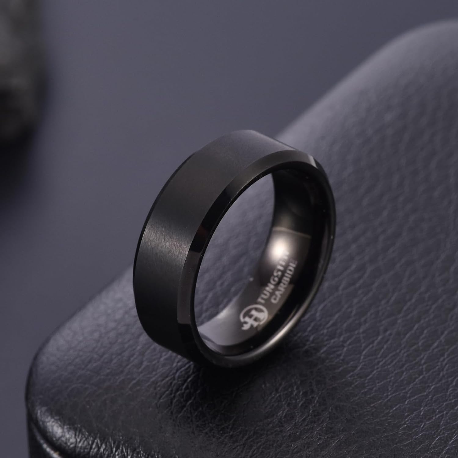 Classic Wedding Bands for Men 8mm Black Tungsten Carbide Rings, Anti-Scracth and Durable, Beveled Polished Edge for Comfortable Fit