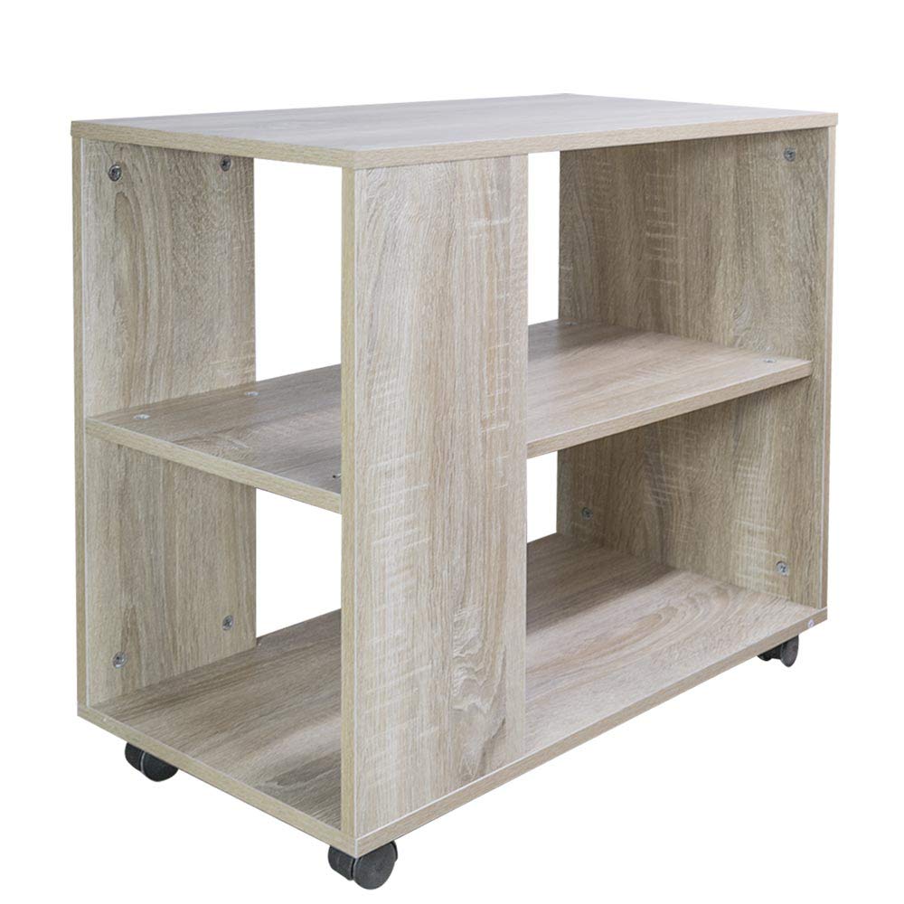 BAKAJI Bibliothèque Basse étagère à 5 étagères avec Roues en Bois mélaminé, Table latérale pour canapé, Design Moderne, pour Salon, Maison ou Bureau (Beige)