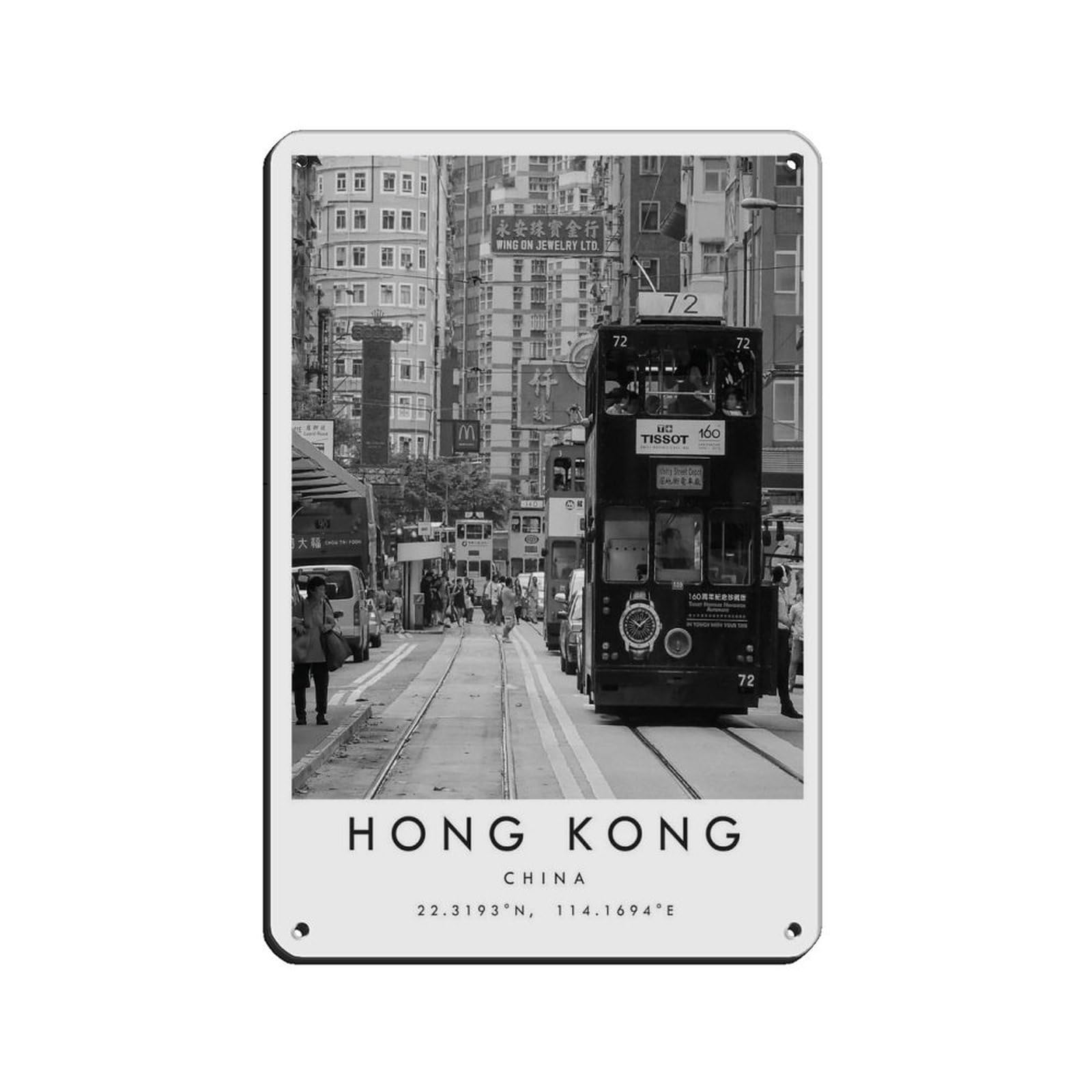 Hong Kong Travel, China Poster Retro Poster Metal Tin Sign Chic Art Retro Iron Painting Bar People Cave Cafe Family Garage Poster Wall Decoration 8x12inch(20x30cm)