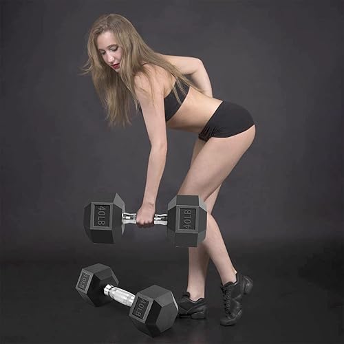 Miniatura 2 de LISSA - Mancuernas de mano, juego de 1 mancuerna hexagonal de goma con asas de metal, 1 mancuerna pesada, antideslizante, antideslizante y