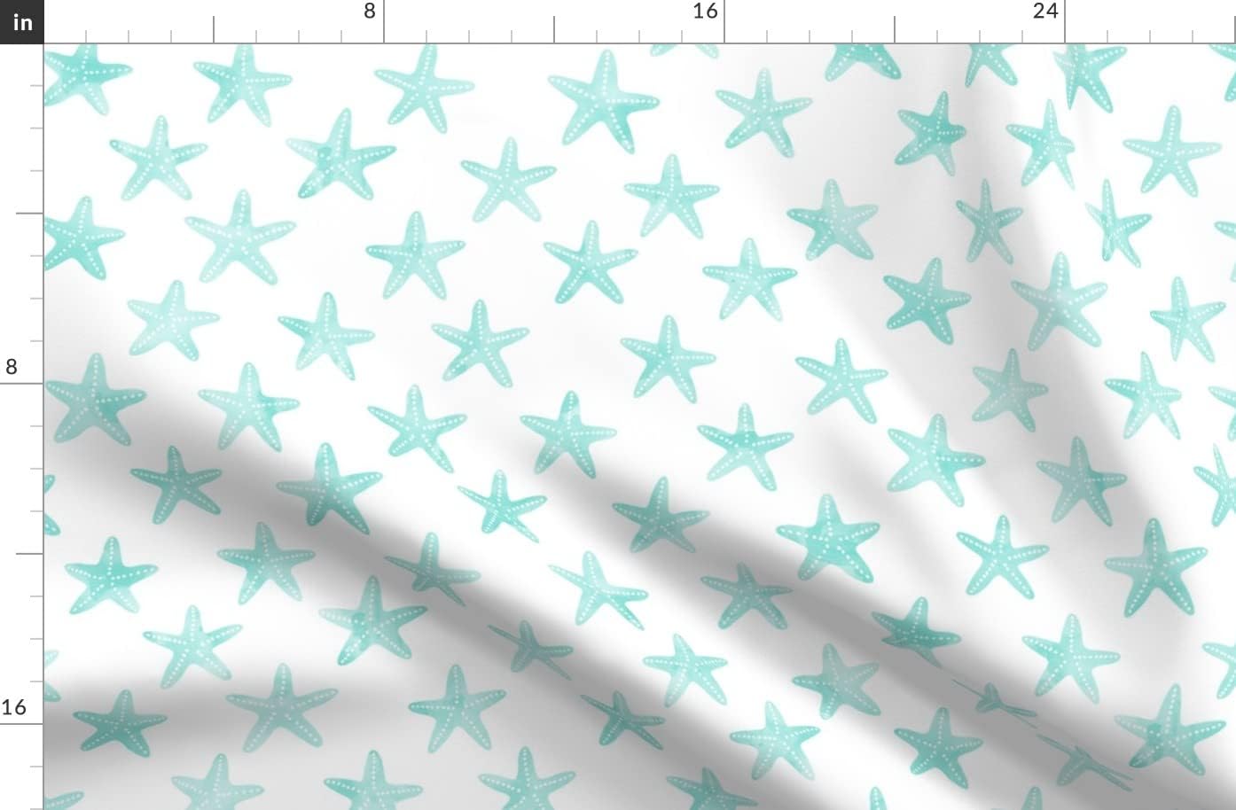 Spoonflower Fabric - Starfish Teal Mermaid Coordinate Beach Blue Aqua Trendy Printed on Organic Cotton Sateen Fabric by The Yard - Sewing Quilting Apparel Home Decor