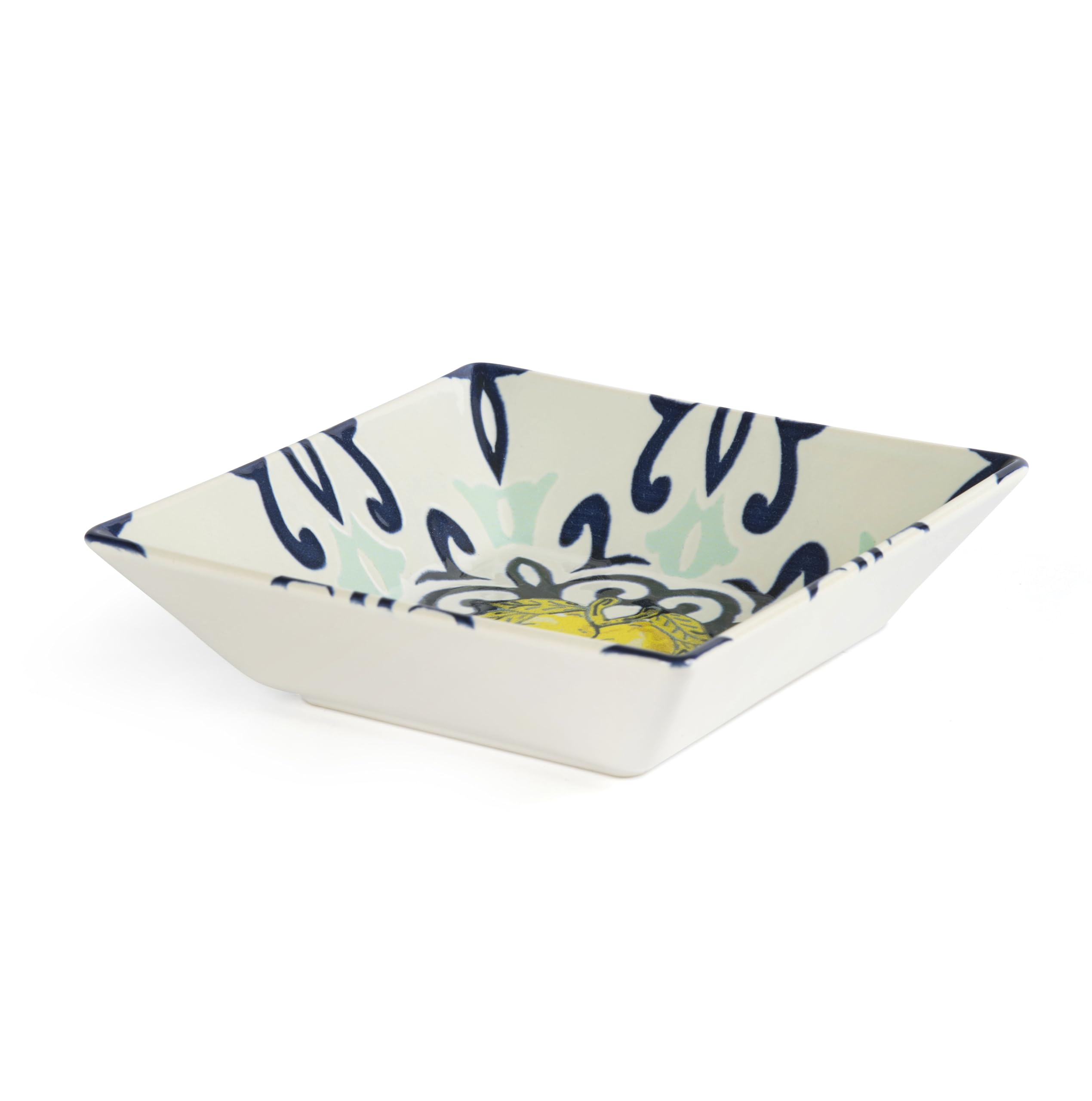 Excelsa Amalfi Set 6 Piatti Fondi in Ceramica, 17x17 cm, Motivo Mediterraneo Blu e Giallo