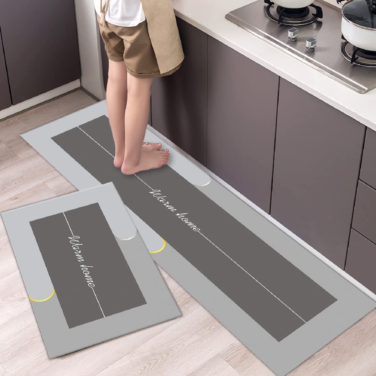 Juego de 2 alfombras de cocina antifatiga, antideslizantes, cómodas, impermeables, de 16 x 24 pulgadas + 16 x 47 pulgadas