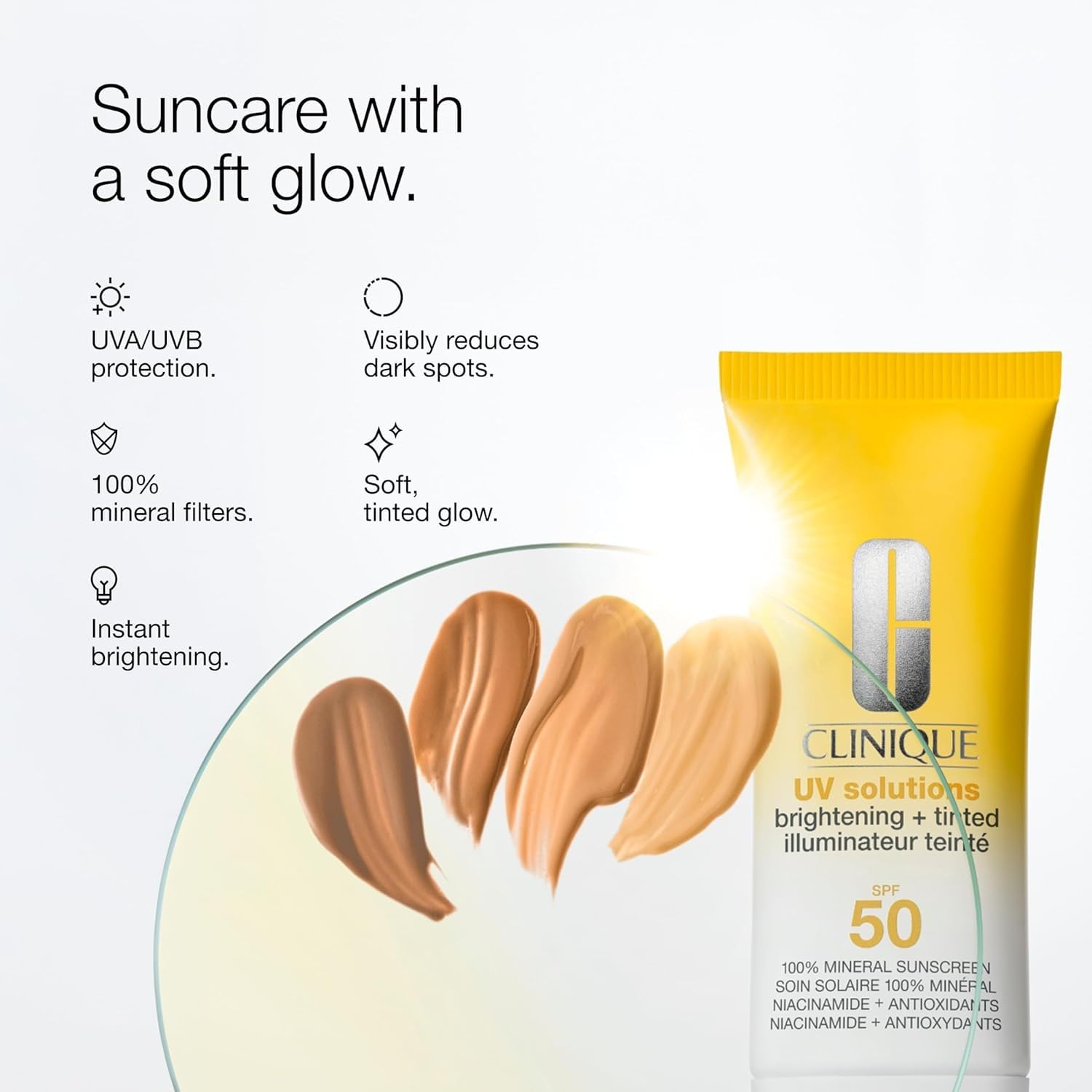 Clinique UV Solutions rozjaśniający + przyciemniany krem przeciwsłoneczny do twarzy SPF 50 | mineralny krem przeciwsłoneczny z niacynamidem i tlenkiem cynku, 40 ml