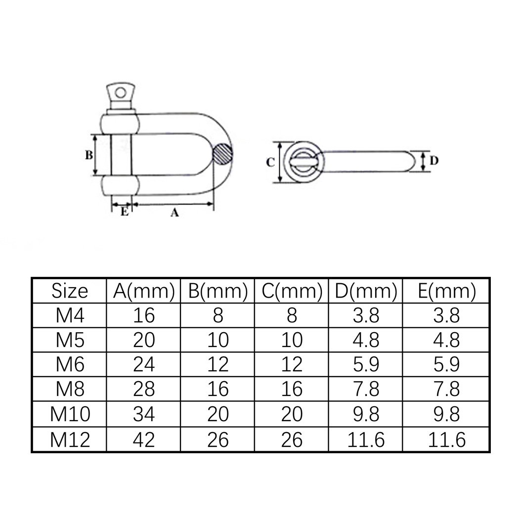 1/2" M12 304 Stainless Steel D Ring Shackle Lock for Heavy Duty Construction,Vehicle Recovery, Hauling (2PCS)