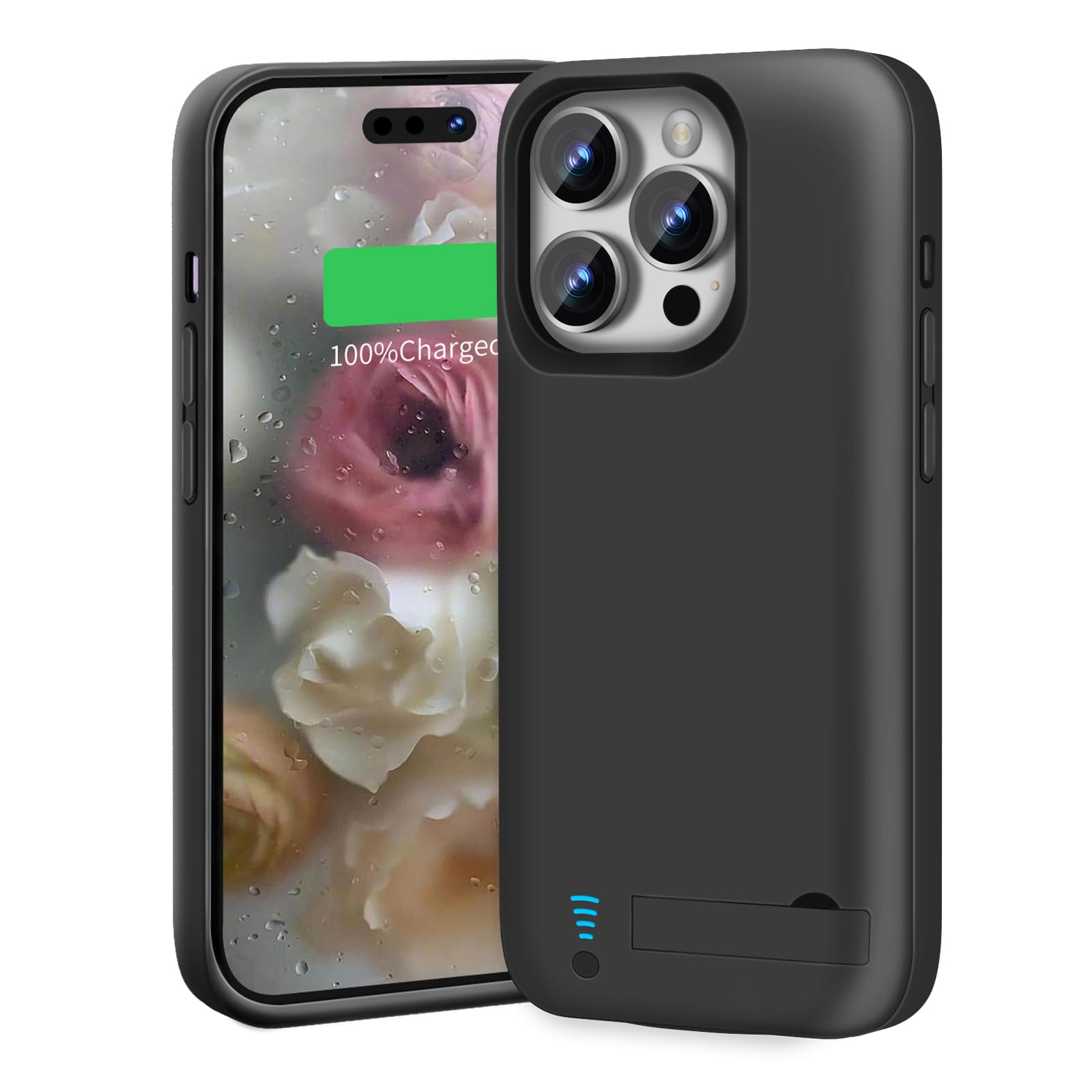 Battery Case for iPhone 15 Pro, 5000mAh Rechargeable Extended Battery Charging/Charger Case, Add 100% Extra Juice (6.1 inch) Black