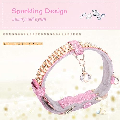 Miniatura 2 de PetsHome - Collar para gatos o perros, con diamantes de imitación brillantes, de cuero sintético prémium y con dije, collares ajustables para gatos