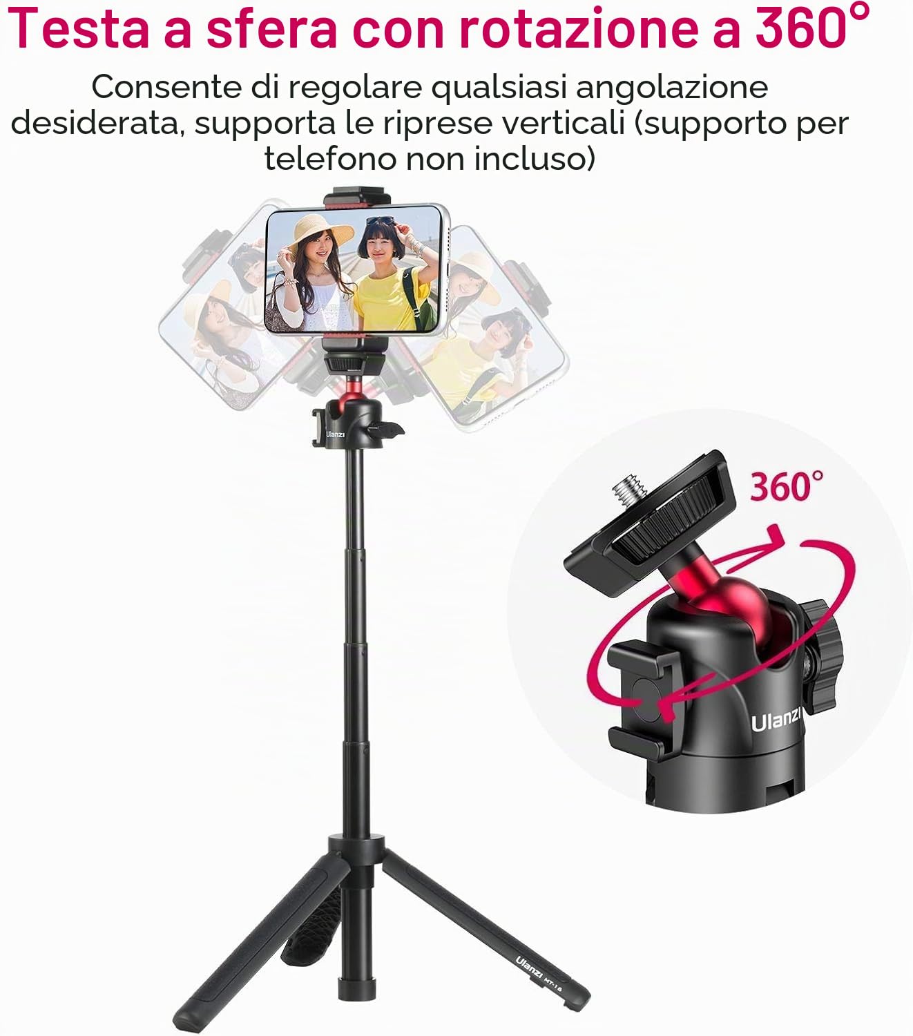 ULANZI MT-16 Vlogging Treppiede con testa a sfera a 360° 1/4 vite Cold Shoe Mount, Mini Tripod estensibile da 22 cm a 44 cm, piccola fotocamera Tripod per DLSR Canon Nikon Sony fotocamera Smartphone
