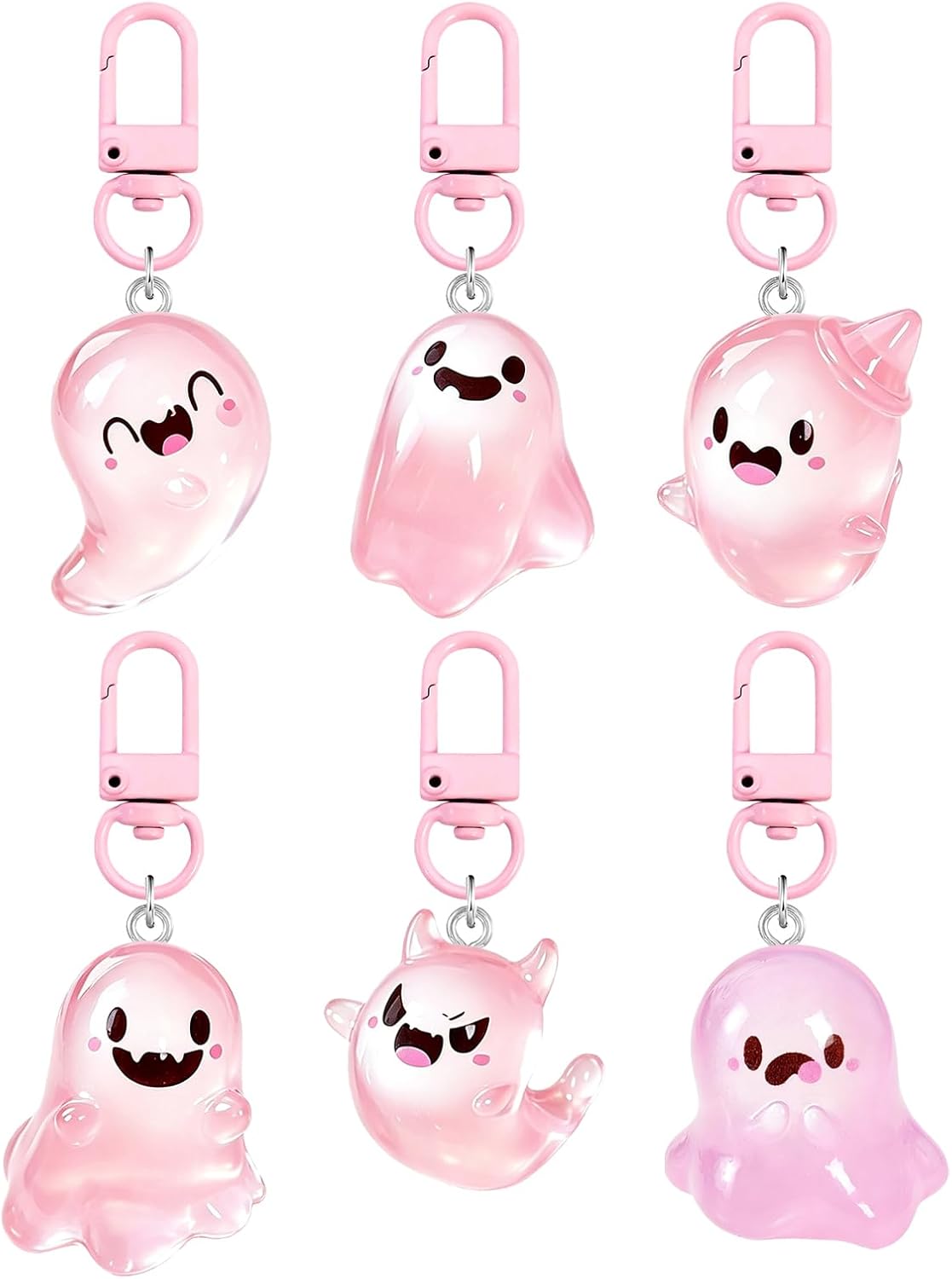 Dreuyet 6 Pcs Halloween Ghost Keychain Spooky Night Glow
