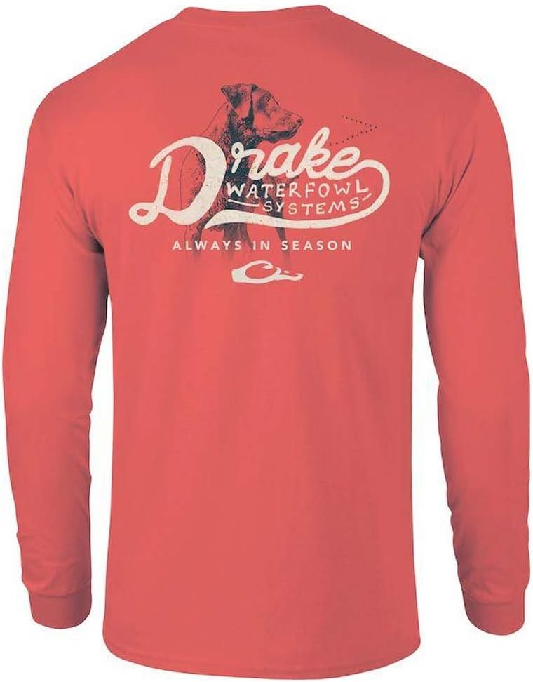 Drake Waterfowl Always In Season Lab Long Sleeve Tee-Bright Salmon-XXL