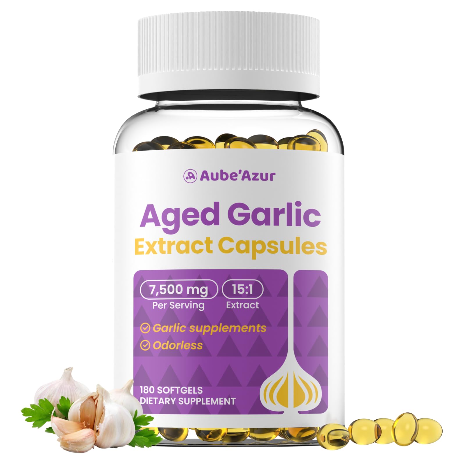 Aged Garlic Extract Capsules 7500mg, Immune Support, 180 Softgels