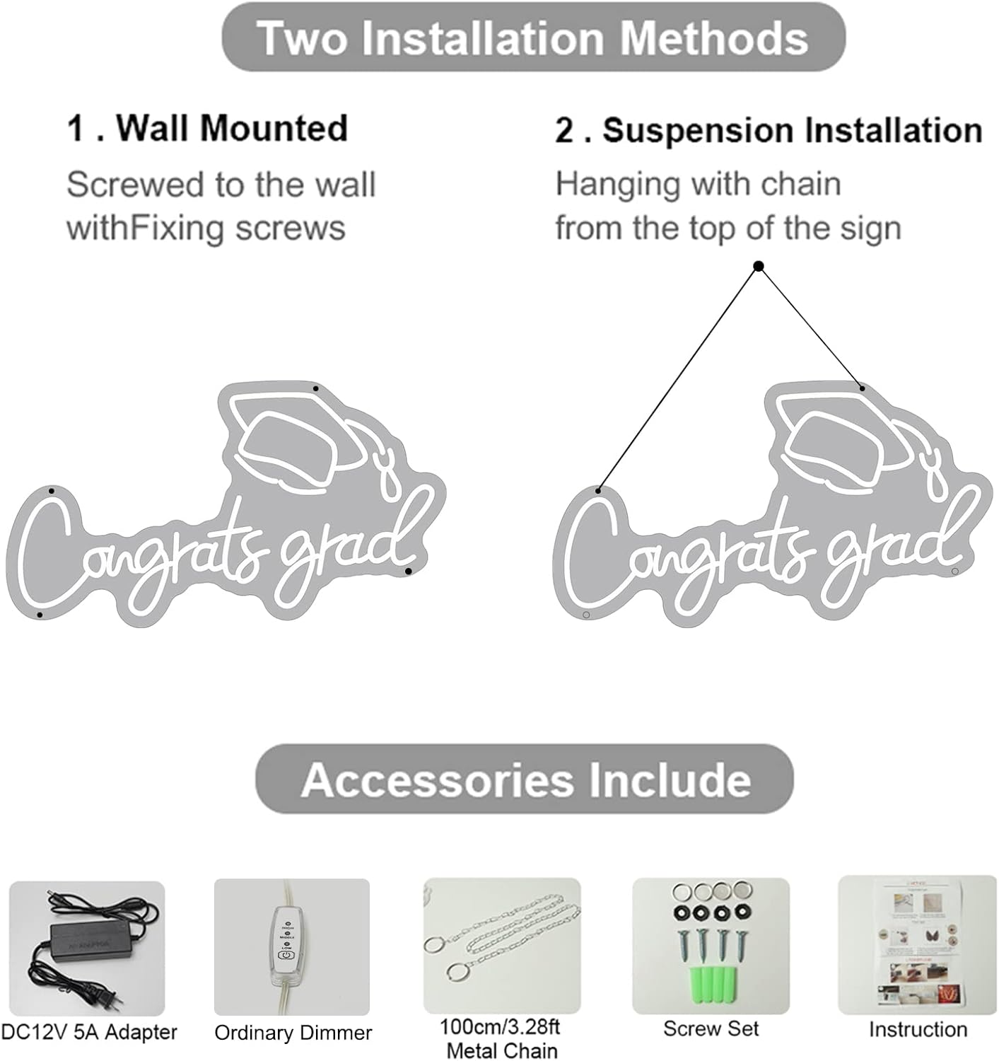 Congrats Grad Neon Sign,UOPUDSIR LED Neon Sign Congrat Neon Light Custom Dimmable Large Neon Signs for Wall Decor 2023 Congratulations Graduation Gifts Grad Decorations with Hat Gifts for Class