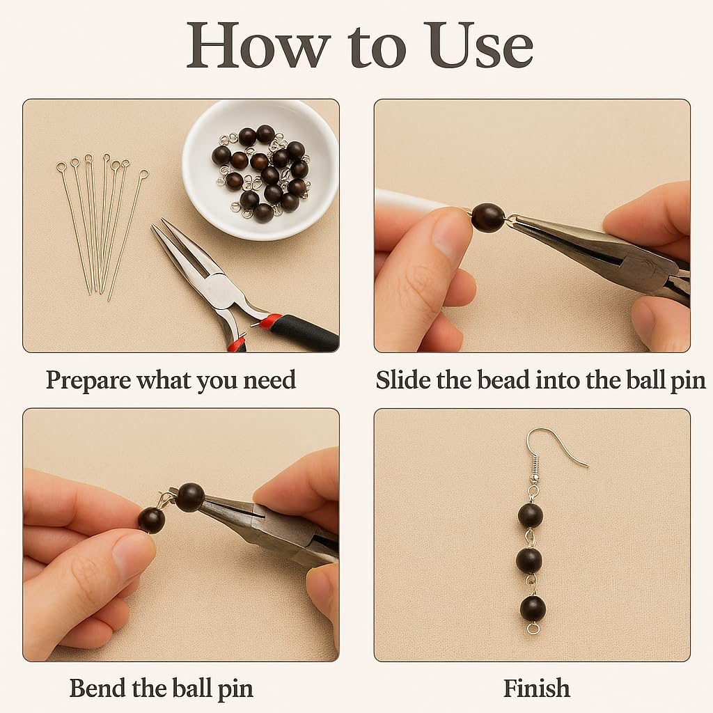 500pcs 24mm Open Eye Pins Silver Head Pins Suitable for DIY Rosary Bracelet Necklace Making (Silver, 24mm)