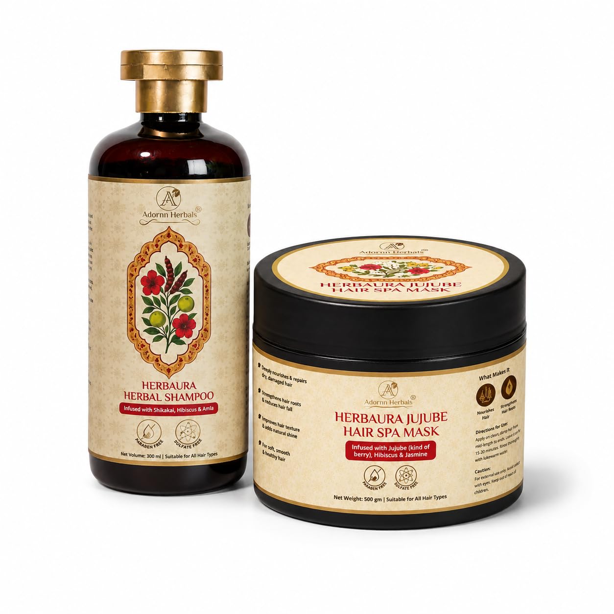 Herbal Hair Care Mini Combo Shampoo (300ml) Jujube Hair Mask (500g) With Shikakai Amla Hibiscus Jujube & Jasmine For Scalp Cleansing Deep Conditioning & Smooth Hair-image-8