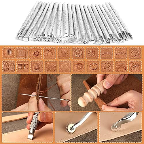 273 Pcs Leather Working Tools and Supplies, Leather Craft Punch Tools Kit with Embossing Beveler Tools, Leather Craft Tools for Hand Sewing Stitching Punching Stamping Carpet Repair and Saddle Making
