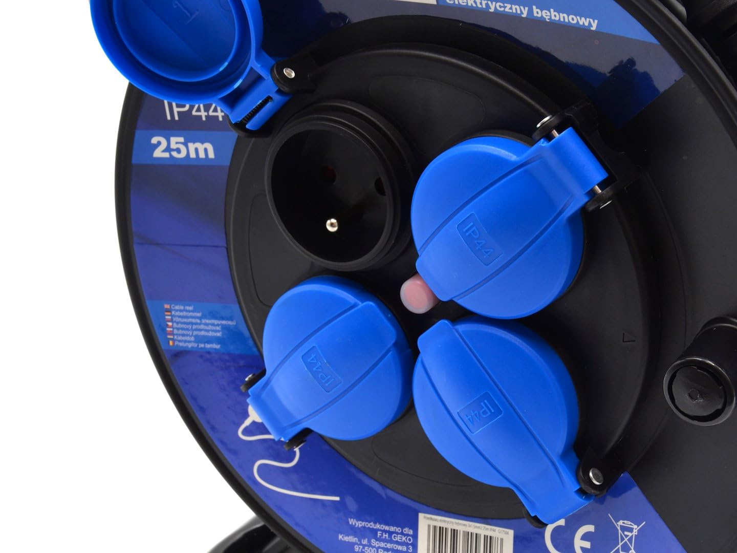 BSD Enrouleur de Rallonge Électrique 3x1,5mm² 25m IP44-4 Prises 230V, 16A, 3200W, Protection IP44, Idéal pour Intérieur et Extérieur