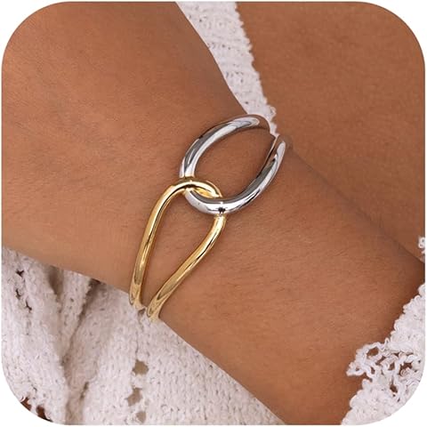 Fullpop Gold Bracelets for Women Trendy, Dainty 14K Gold Plated Cuff Bracelets Adjustable Gold Bracelets Adjustable Stainless Steel Bracelets for Women Couples Bracelets Christmas Gifts for Her
