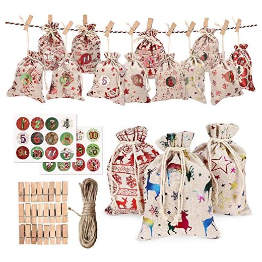 GOZAR Adventskalender Väskor 2020 Gör Din Egen Julkalender Jul Nedräkning Hängande Advent Tygväska