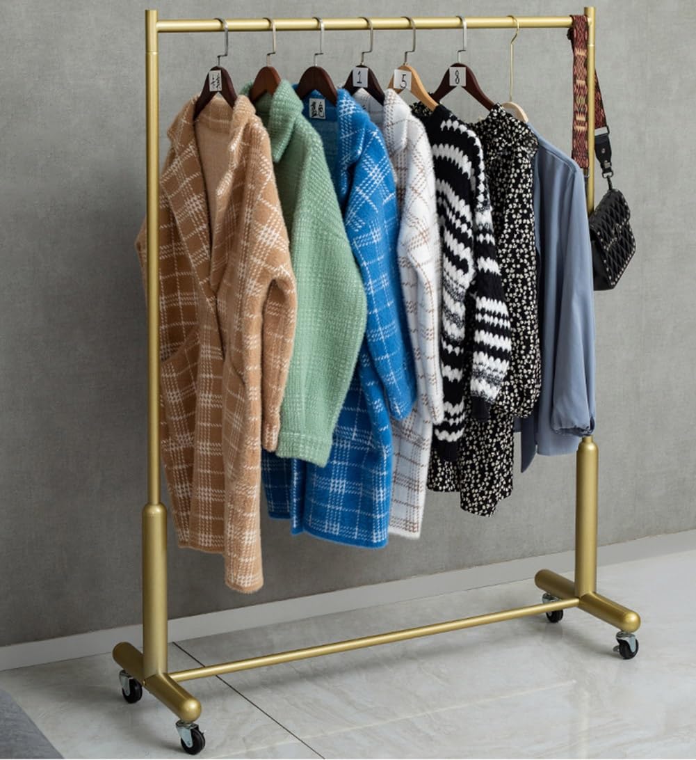 Perchero de Ropa con Ruedas, Perchero Burro de Ropa rodante, riel de Ropa Resistente con Ruedas para Colgar Ropa, Carga 80 kg, Dorado (Color : Gold, Size : 80x40x165cm)