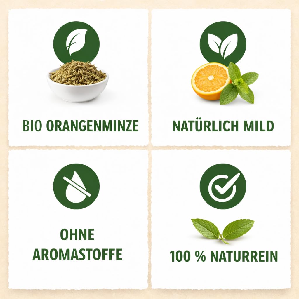 Bio Orangenminze Tee 1000 g – Großpackung Orangenminze | Quertee • Kräutertee koffeinfrei ohne Aromastoffe • Loser Minztee • Milde Zitrusnote • Naturrein • Ohne Zusätze