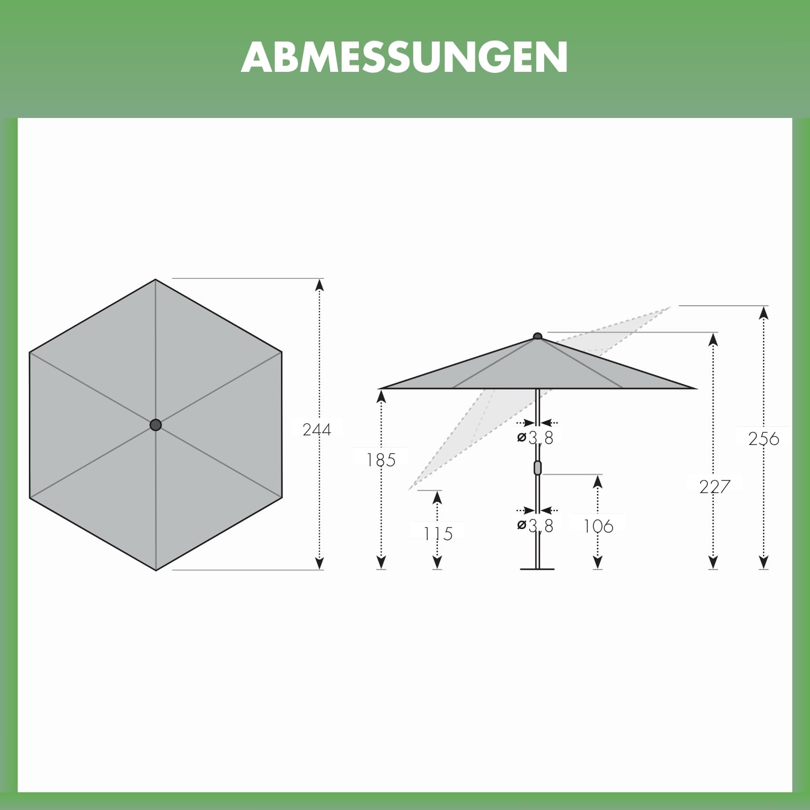 Doppler City Wood Balkonschirm, Mittelmast, 250 cm in verschiedenen Farben