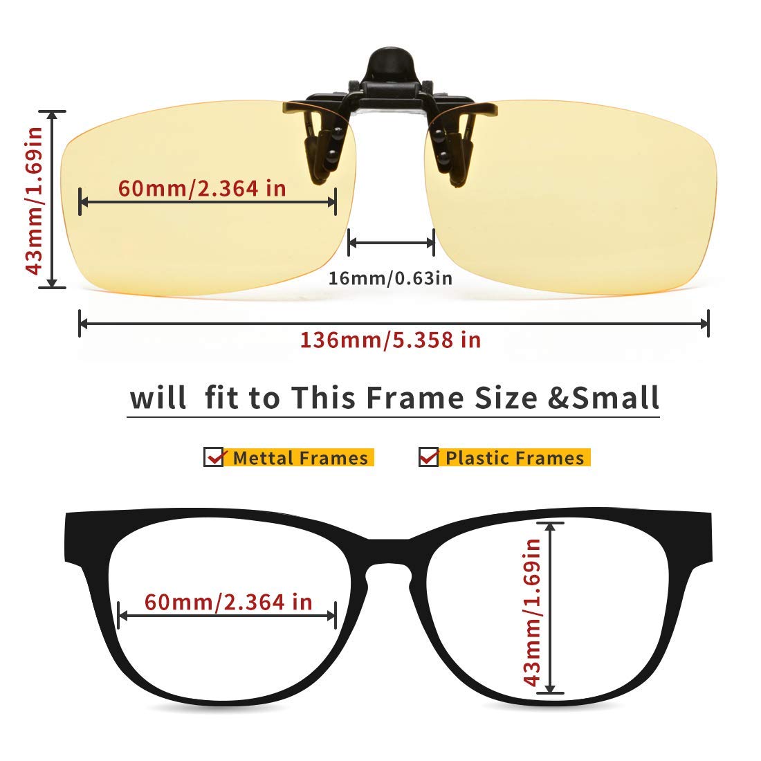 Lentes de bloqueo de luz azul con clip, filtro de luz azul, gafas de juegos para computadora, marcos de protección ocular unisex (día y noche, regular)