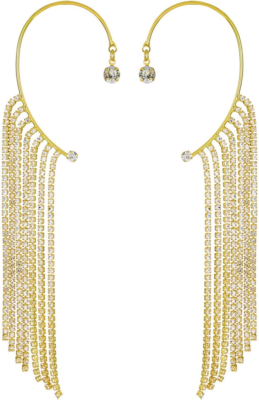 El Regalo 1 Pair Shining Long Tassel Earcuff Climber Earring- Contemporary Ear Cuff Wrap, No Piercing Ear Climber Earring for Girls & Women (Golden) (B0CVWYV6PB) Amazon Price History, Amazon Price Tracker